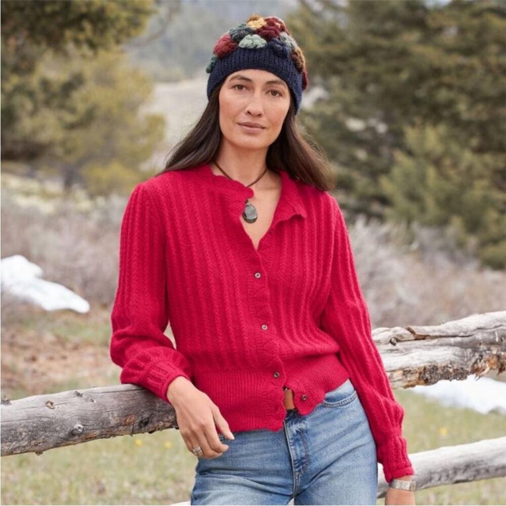 Sundance Bright Red Cable Knit Cardigan - Picture 6 of 8